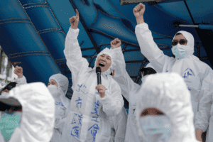 Medical workers in Taiwan protesting for better working conditions.